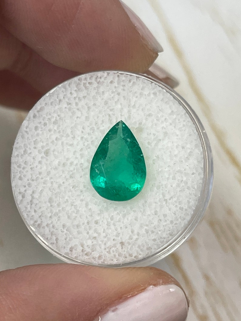 Elegant Pear Splendor: 1.87 Carat Rich Green Colombian Emerald