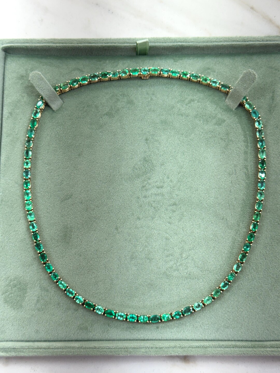 28.86tcw Oval Emerald Tennis Necklace 14K, Green Emerald Tennis ...