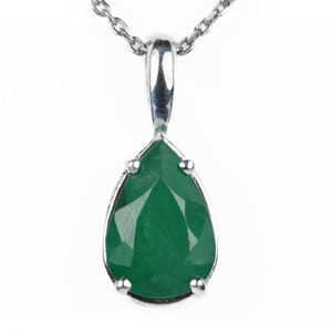 2.27 Carat Emerald Necklace, Dark Green Emerald Pendant Sterling Silver, Pear Cut Emerald Necklace,Natural Emerald Jewellery May Birthstone