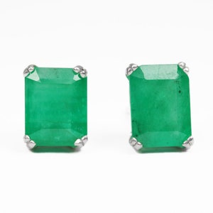 2.21tcw Emerald Earrings, Brazilian Emerald Stud Earrings,Emerald Cut Emerald Sterling Silver Studs,May Birthstone,Natural Emerald Cut Studs