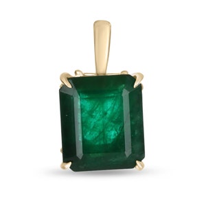 4.92-Carats Emerald Cut Solitaire Gold Pendant, Emerald Pendant, Emerald Cut Emerald Gold Pendant, Emerald Necklace,Yellow Gold 14K