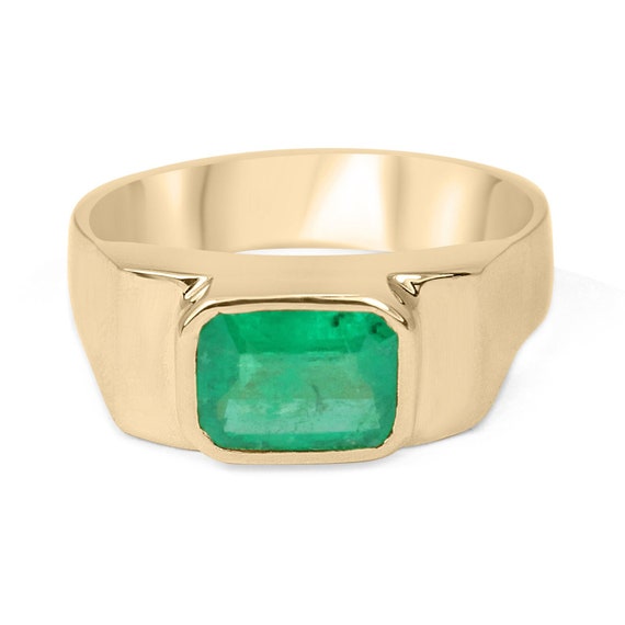 Men's Diamond Ring 14K Yellow Gold with Green Emerald Gemstone, Genuin – J  F M