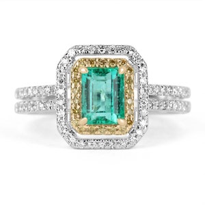 1.50tcw 14K Two-Toned Colombian Emerald Ring, Fancy Yellow Diamond Ring, Everyday Emerald Ring, Emerald Ring, May Birthstone Ring