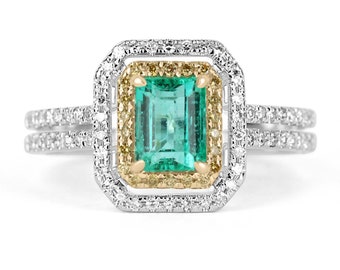 1.50tcw 14K Two-Toned Colombian Emerald Ring, Fancy Yellow Diamond Ring, Everyday Emerald Ring, Emerald Ring, May Birthstone Ring