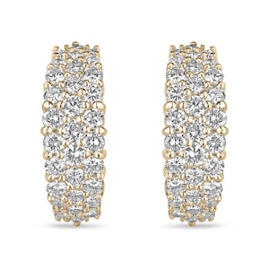 2.10tcw 18K High Quality Diamond Cluster Statement Omega Back Earrings, F-H Color Diamond Cluster Pave Set Earrings, Diamond 750 Yellow Gold