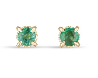 0.30tcw 14K Natural Round Cut Emerald Baby Stud Earrings, Petite Claw Prong Unisex Studs, Gold 3.5mm May Gift Stud Earrings in 585