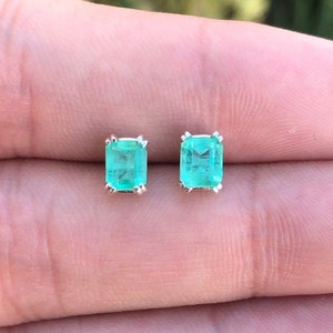 1.15cts Emerald Earrings, Colombian Emerald Stud Earrings,Emerald Cut Emerald Sterling Silver Studs,May Birthstone,Natural Emerald Cut Studs