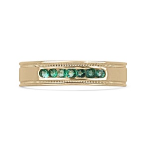0.40tcw 14K Natural Round Cut Emerald Ring, Medium Green Mens Emerald Band Ring, Channel Set Round Emeralds, Unisex Gold Emerald Ring in 585