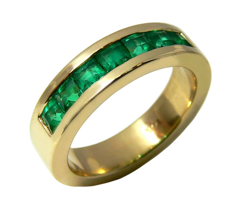 1.0tcw Men's Emerald Wedding Band 14k Emerald Band