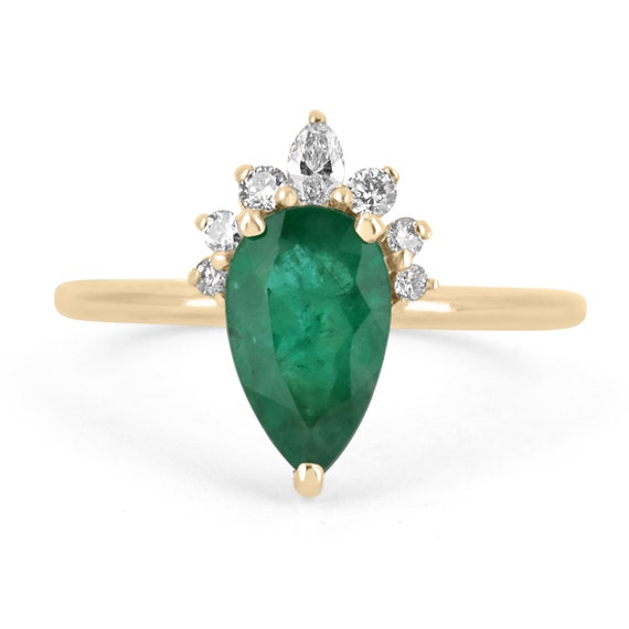 1.51tcw Emerald & Diamond Tiara Ring 14K Emerald Tiara Ring - Etsy