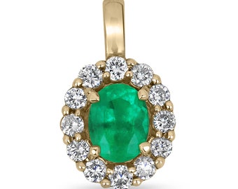 3.88tcw Natural AAA+ Top quality Oval Colombian Emerald & Diamond Halo Pendant 18k, Emerald Diamond Halo Pendant Anniversary Gift 18K Gold