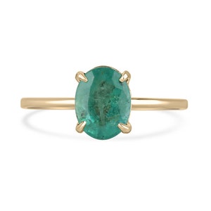 1.30ct 14K Dainty Oval Cut Emerald Solitaire Four Claw Prong Gold Ring, Lush Green Oval Emerald Ring, 585 Gold Green May Emerald Ring Gift
