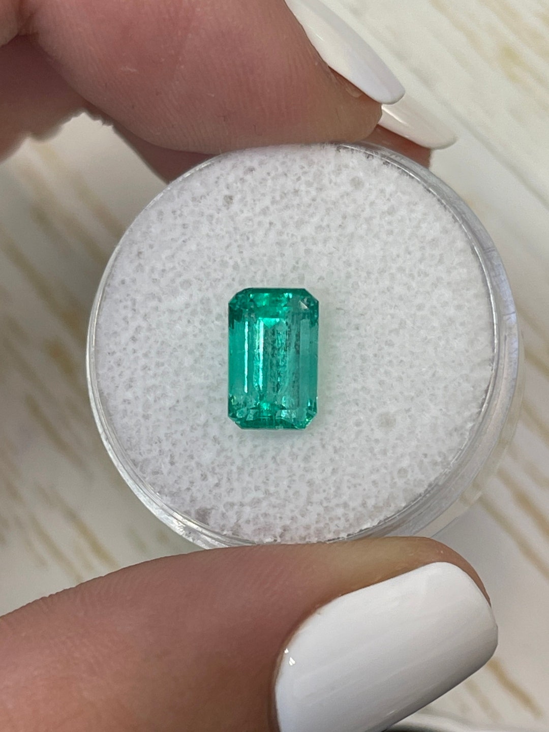 1.96 Carat 9x6 Bluish Green Natural Loose Colombian Emerald Emerald Cut