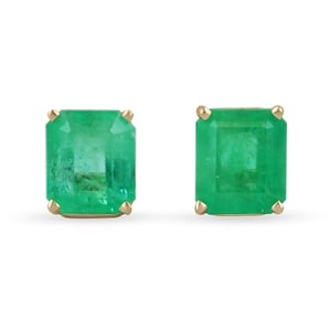 4.54tcw Emerald Earrings, Colombian Emerald Stud Earrings, Emerald Cut Emerald 18K Gold Studs, May Birthstone, Natural Emerald Cut Studs
