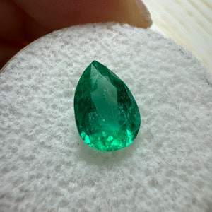 1.80 carat Chunky Bluish Green Natural Loose Colombian Emerald-Pear Cut, Teardrop Loose Emerald,Genuine Pear Shaped Emerald May Birthstone image 2
