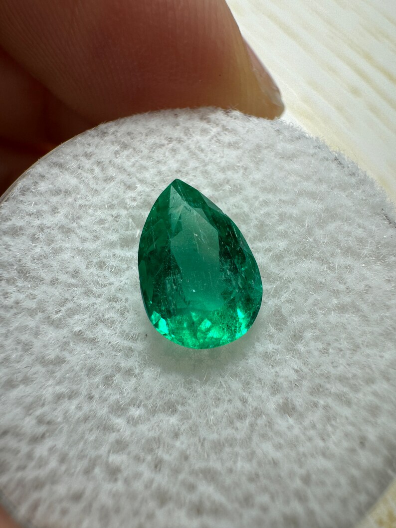 1.80 carat Chunky Bluish Green Natural Loose Colombian Emerald-Pear Cut, Teardrop Loose Emerald,Genuine Pear Shaped Emerald May Birthstone image 2