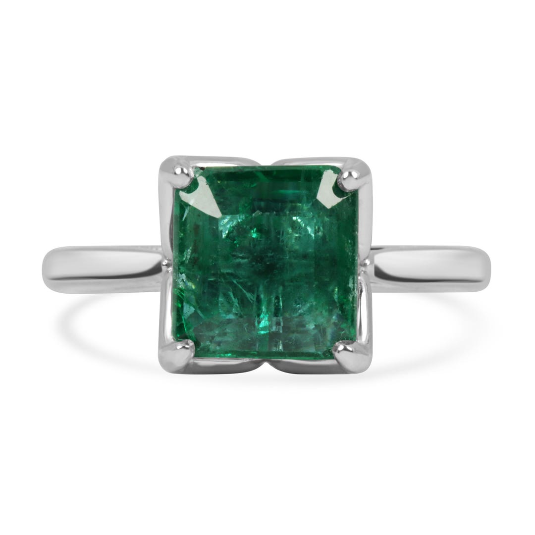 2.93ct 14K Lush Dark Green Asscher Cut Emerald Solitaire Engagement ...