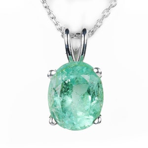 2.50 Carat Emerald Necklace, Colombian Emerald Pendant Sterling Silver, Oval Cut Emerald Necklace,Natural Emerald Jewellery May Birthstone