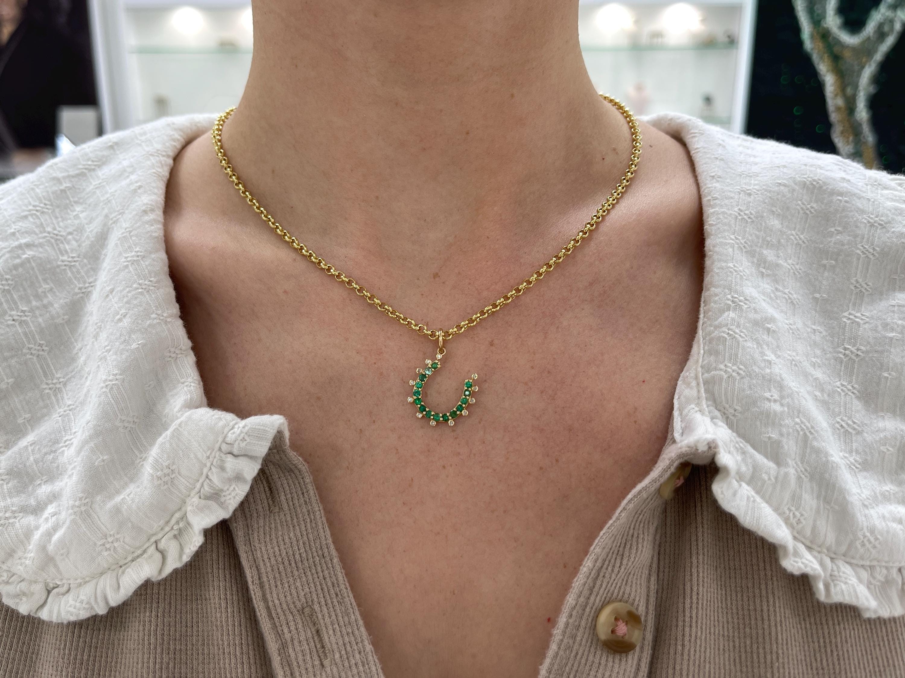 0.98tcw Emerald & Diamond Horseshoe Pendant, Horseshoe Pendant 