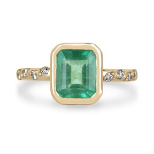 1.58tcw 14K Natural Emerald & Diamond Accent Ring, Medium Green Emerald Cut Emerald with Round Diamond Accents, Engagement Ring in 14K Gold