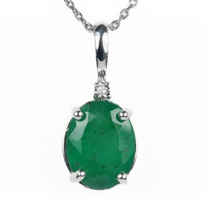 2.69 Carat Emerald Necklace, Emerald & Diamond Pendant Sterling Silver, Oval Cut Emerald Necklace,Natural Emerald Jewellery May Birthstone