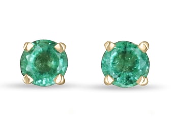 0.85tcw 4.8mm Round Emerald Studs 14K, Emerald Stud Earrings Round Cut, Gold Emerald Earrings, 5mm Round Emerald Studs, 5mm emerald earrings