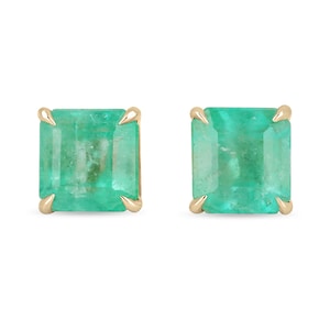 3.34tcw Emerald Earrings, Colombian Emerald Stud Earrings,Emerald Cut Emerald 14K Gold Studs,May Birthstone,Natural Emerald Cut Studs