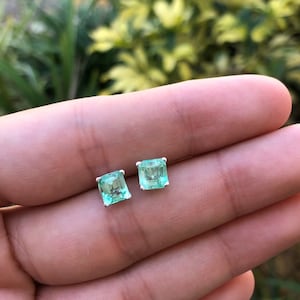 2.0tcw Emerald Earrings, Rich green Emerald Stud Earrings,Emerald Cut Emerald Sterling Silver Studs,May Birthstone,Natural Emerald Cut Studs