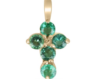 0.15tcw 14K Petite Round Emerald Cross Necklace, Childs Emerald Religious Cross Necklace, Emerald Baptism Cross Gift Gold
