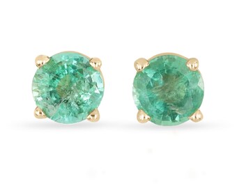 6mm Zambian Emerald Stud Earrings, Round Hydrothermal Emeralds
