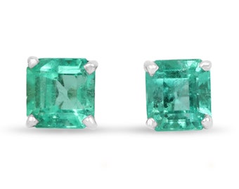 2.75tcw 14K Emerald Earrings, Colombian Emerald Stud Earrings, Asscher Cut Emerald Gold Studs, May Birthstone, Natural Emerald Cut Studs