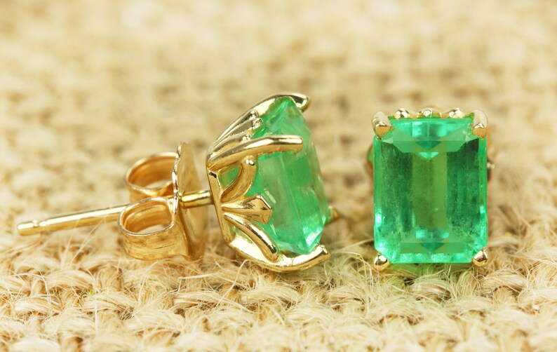 14k Yellow Gold Over 2.50Ct Emerald Cut Green Diamond Bezel Set Stud Earrings 14k Yellow Gold Over 2.50Ct Emerald Cut Green Diamond Bezel Set Stud Earrings