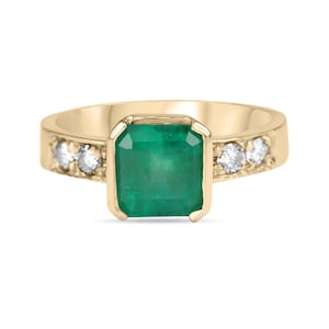 2.75tcw 18K Colombian Emerald & Diamond Solitaire W/ Accents Ring, emerald ring,Emerald Cut Emerald Gold Ring, 18K Emerald Gold Ring