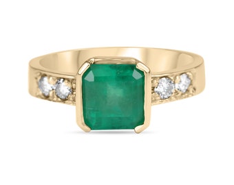 2.75tcw 18K Colombian Emerald & Diamond Solitaire W/ Accents Ring, emerald ring,Emerald Cut Emerald Gold Ring, 18K Emerald Gold Ring