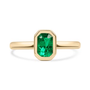 1.08cts AAA+ Bezel Set Colombian Emerald Solitaire Ring 18K, Solitaire Emerald Ring 18K, Bezel Set Emerald Ring, Open Concept Ring Design