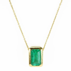 1.20 Carat Gold Emerald Cut Necklace, May Birthstone Necklace, Natural Real Genuine Emerald Necklace, Emerald Cut Pendant Yellow Gold 14K