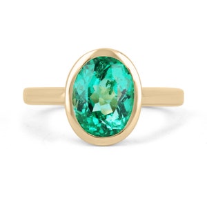 3.15cts 18K Bezel Set Oval Emerald Solitaire Engagement Ring, Emerald Engagement Ring, Emerald Oval Cut Emerald Ring 18k, Ring Yellow Gold