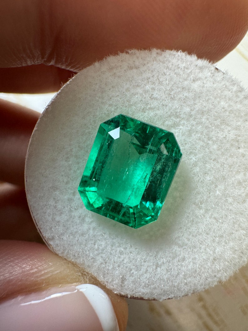3.61 Carat 10x9 Vivacious Green Natural Loose Colombian Emerald-Emerald Cut, Medium Green Emerald, Genuine Emerald Gem May Birthstone image 2