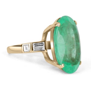 21.12tcw 14K Natural Colombian Emerald & Diamond Ring, Oval Cut Emerald Ring, Baguette Diamonds, Large Emerald and Diamond Gold Ring, Emeral