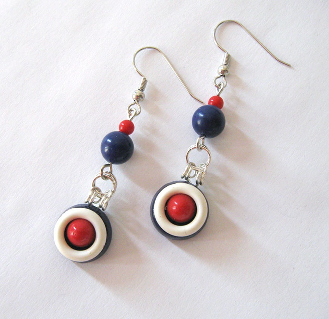 Red White & Blue Repurposed Vintage Art Deco Button Earrings - Etsy
