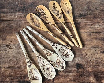 Decorative Wooden Spoon | Pyrography Art | Nature-Inspired Kitchen Décor | Handmade in the UK