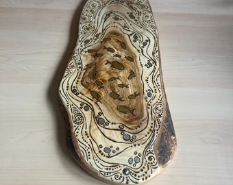 Olive Wood Wall Art | Pyrography Ocean Sculpture | Sealife Wooden Wall Hanging