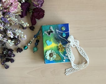 Mini Handmade Notebook – Ocean Breeze with Butterfly & Lace Tie
