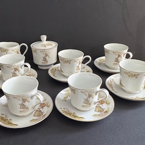 Vintage porcelain tea set, 1970s, made in Japan, Carlton Cards, vintage tea set, Japanese porcelain, 70s