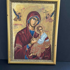 Vintage byzantinische Ikone Jungfrau Maria und Jesus Holzrahmen 12x16, Vintage byzantinische Ikone Jungfrau Maria und Jesus Holzrahmen 12x16