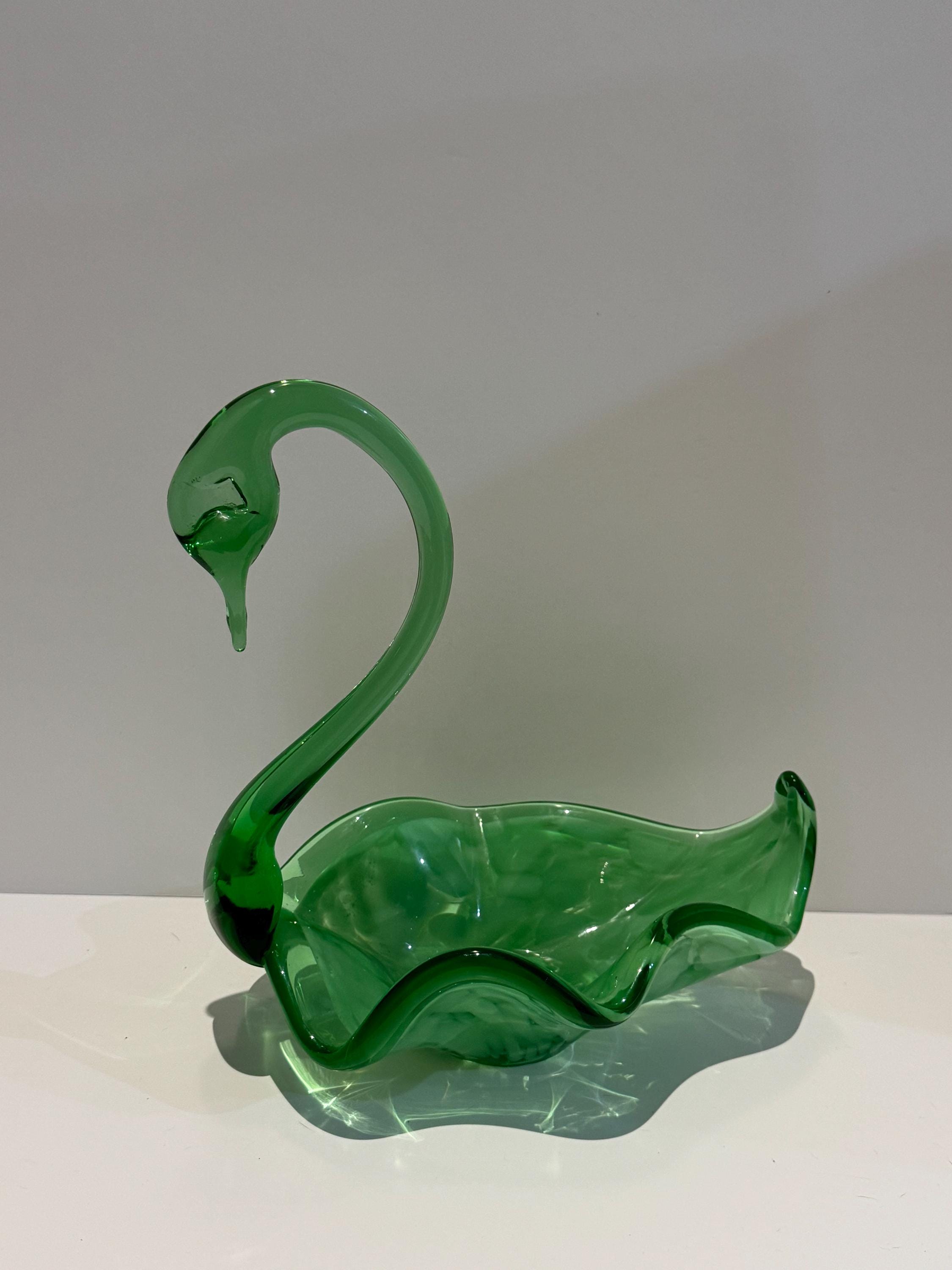 ムラーノ スワン　アルキメデセグソ グリーン アラバストロンガラスの白鳥彫刻 il_fullxfull.4466584457_86eh.jpg