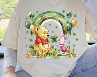 St Patrick’s Day Winnie the Pooh Design | Disney Pooh Irish Shamrock Art | Lucky Day Green St Patrick PNG Retro Disney Bear Design