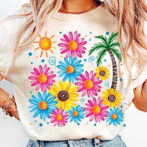 Ambiance estivale Png, Coup de pinceau floral preppy, Fleurs printanières Png, Ambiance estivale bohème Png, Design de chemise d&#39;été à la mode Png, Floral été png