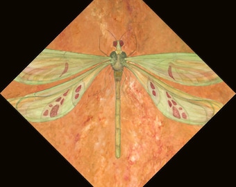 Dragonfly Acrylic Painting on Canvas, Marbled Background Wall Art