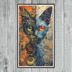 Split Cat Cross Stitch | PDF Embroidery Chart | Feline Cross Stitch | DIY Animal Embroidery Pattern | Digital Download